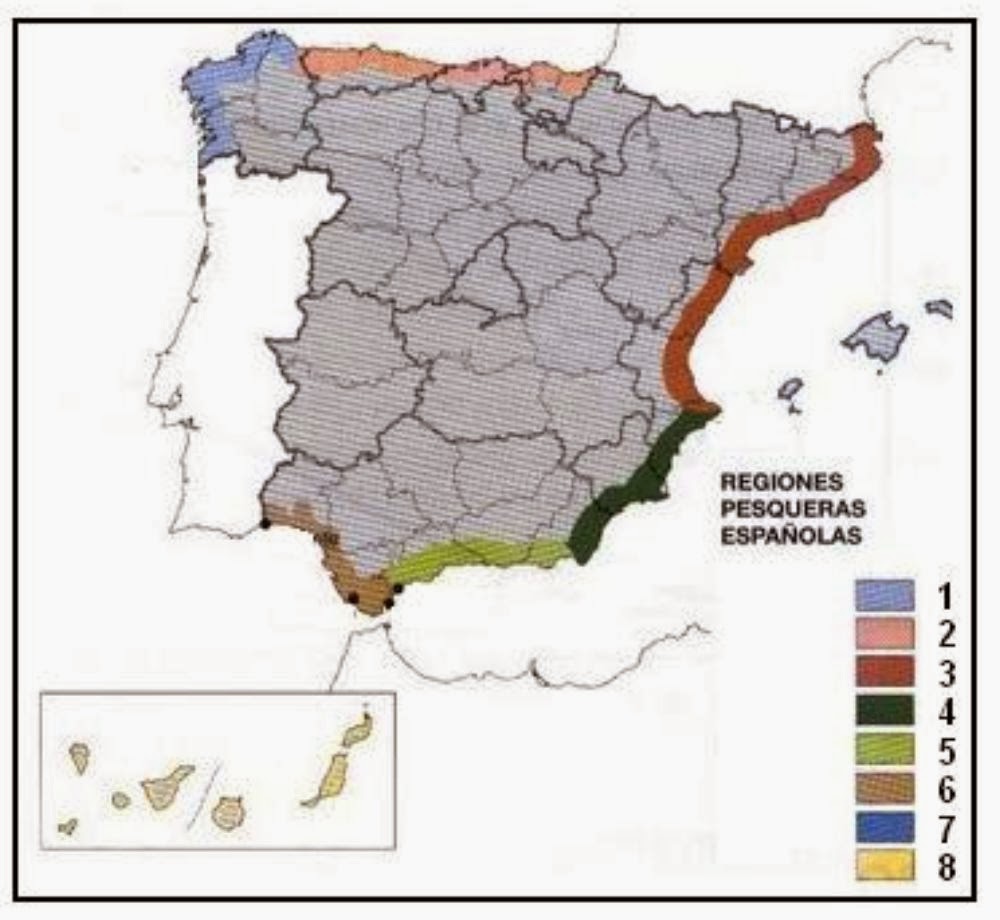 Resultado de imagen de el mapa representa las regiones pesqueras españolas resuelto